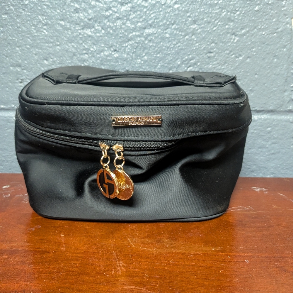 Giorgio Armani Black Toiletry Bag with Gold Accents